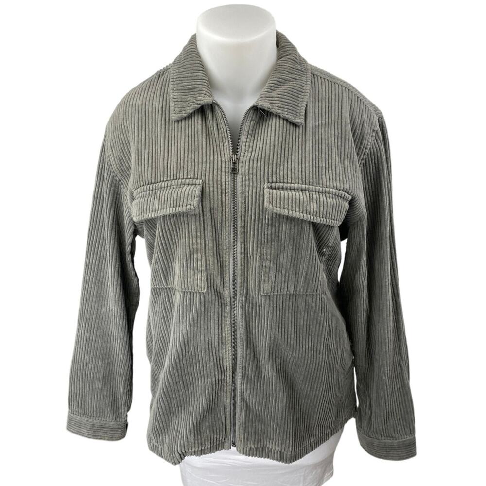 Urban Outfitters Ryder Men's Gray Corduroy Zip Up Long Sleeve Shirt Jacket Top L